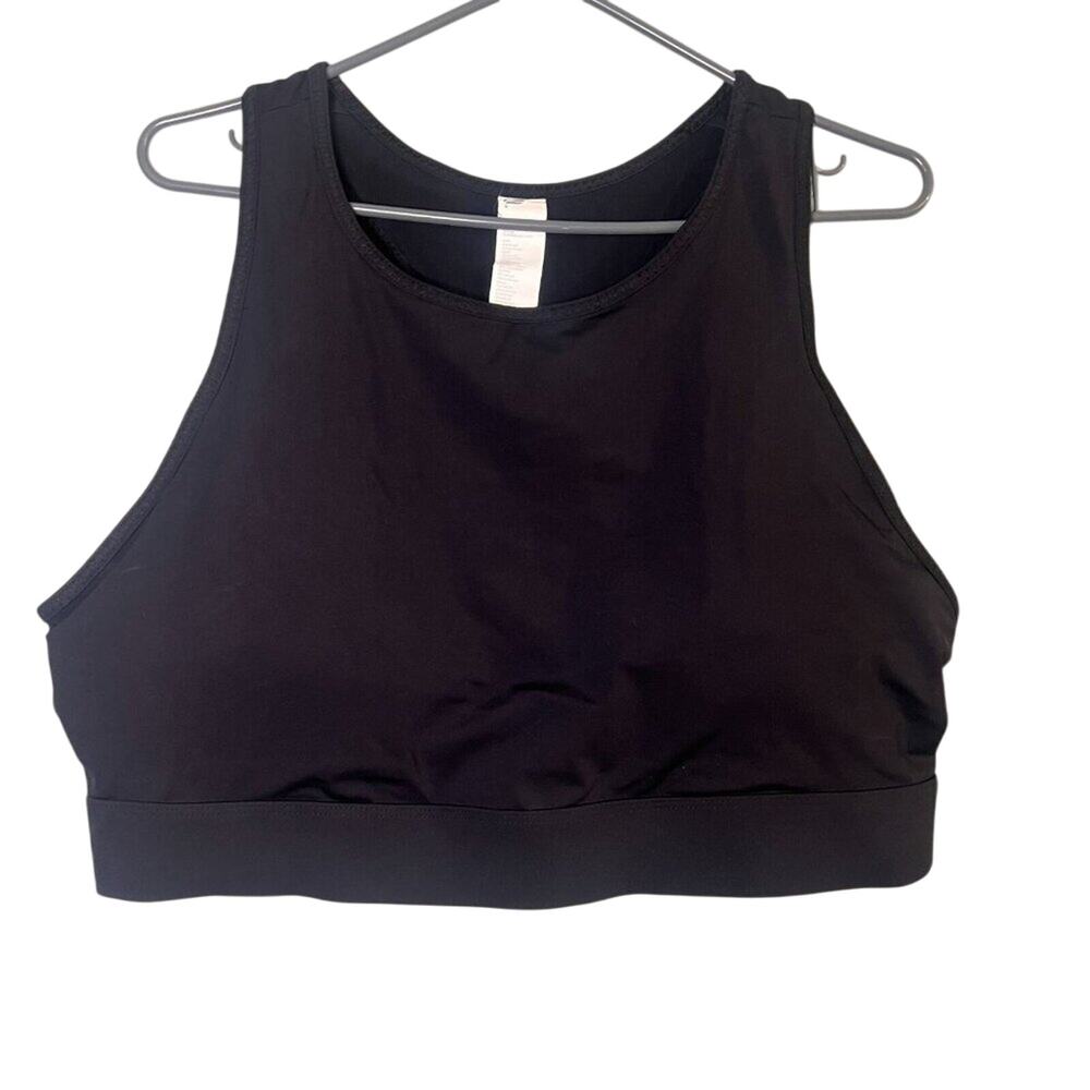 Fabletics 2x black womens sports bra Padded No Underwire wide sided workout yoga